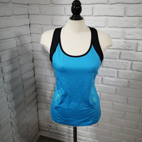Moret Ultra Speed-Dri Ladies Size Large Blue Black & Lime Racer Back Top - Picture 1 of 9